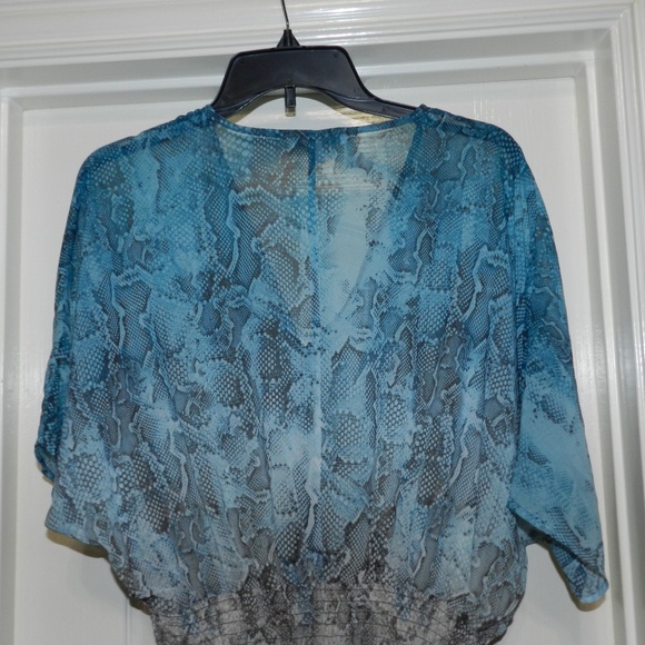 Animal Print Peplum Top Semi Sheer Blue Brown - Picture 5 of 9